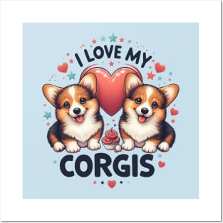 I Love My Corgis Puppy Design T-Shirt Posters and Art